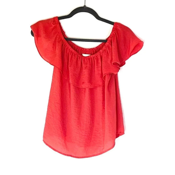 Anthropologie Maeve Off Shoulder Ruffle Islander Top Coral Size XS - Picture 2 of 5